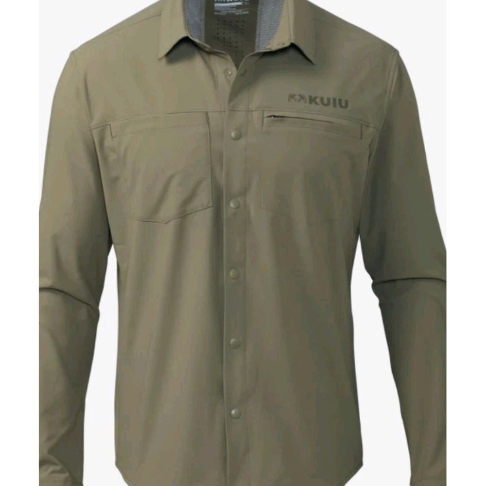 Kuiu Men's Mesa Mesh-Lined Vented Long Sleeve Snap Shirt Large Khaki UPF 50+